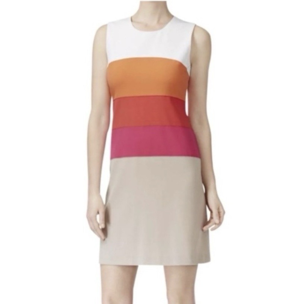 Calvin Klein Colorful Stripe Stretch Crepe Sleeveless Sheath Dress Size 4
